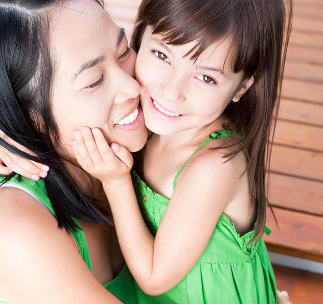 happy mom and daughter
